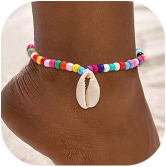 Jovono Boho Anklets Colorful Seed Beaded Ankle Bracelets Beach Shell Foot Jewelry for Women and Girls