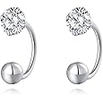 SLUYNZ Sterling Silver CZ Half Hoop Earrings for Women CZ Open Hoop Earrings Huggie Cartilage Helix Piercing Ball Screw Backs