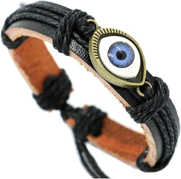 Caiyao Punk Ethnic Layered Leather Evil Eye Bead Cuff Bracelet Adjustable Braided Woven Hamsa Hand Wrap Elephant Owl Animal Wristband for Women Men Handmde Good Luck Protection Amulet Jewelry