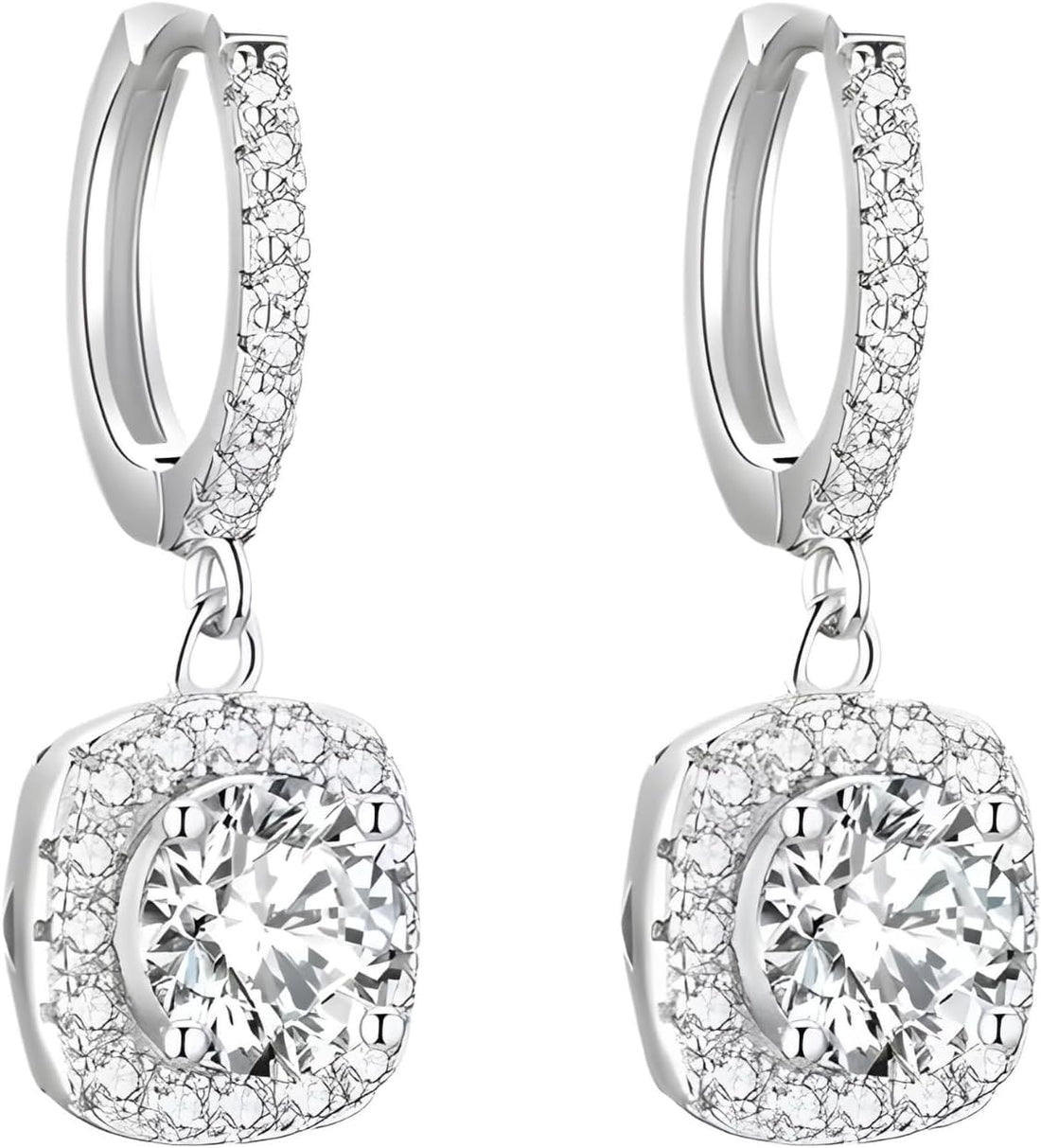 Jewellbox Moissanite Sterling Silver Hoops Earrings for Women, Hypoallergenic Womens Earrings, 2ct Color D, Drop Style